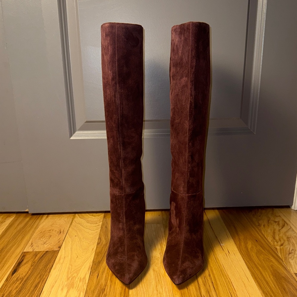 Nine West Knee High Boots Burgundy Suede Pointed Toe Heel Boots